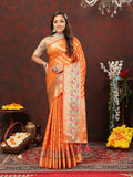 Orange Leheriya soft cotton saree with gold zari weaving and silk blouse