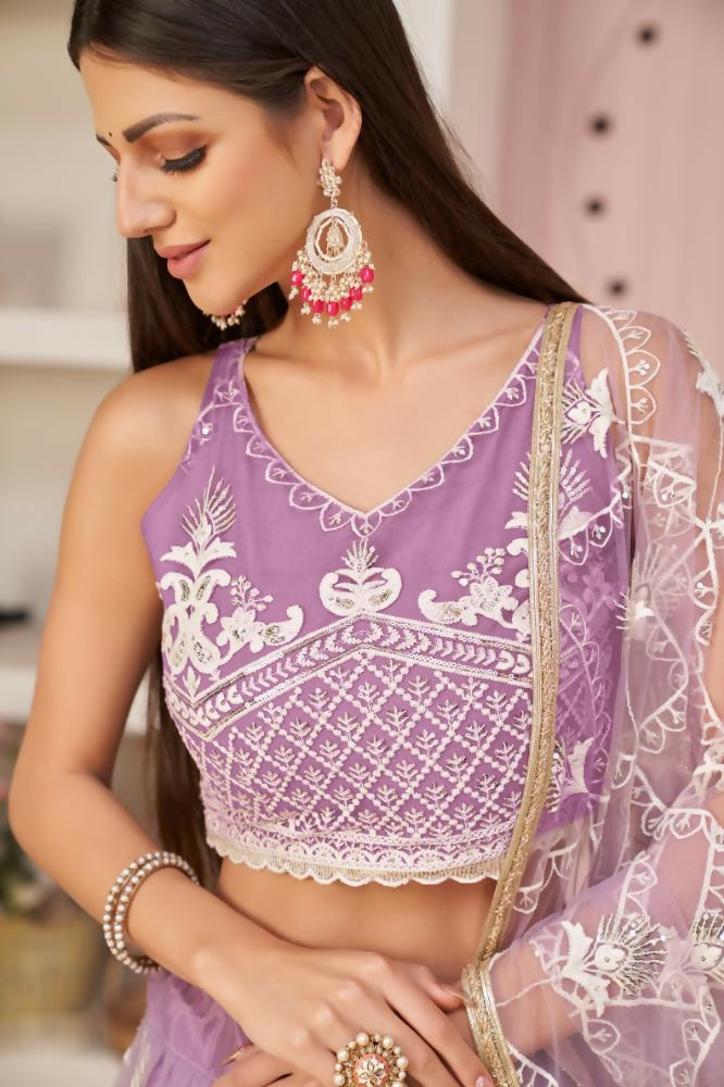 Lavender Butterfly Net Lehenga with Zari and Sequence Work