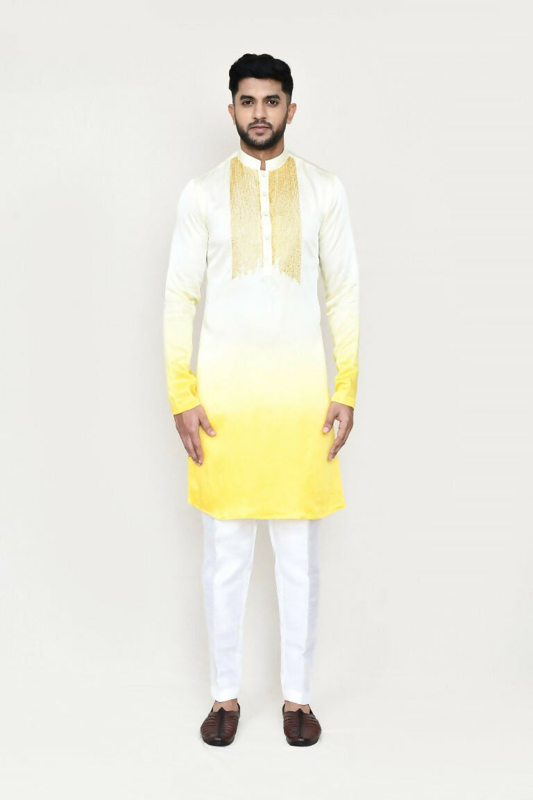 Yellow Satin Silk Kurta and Straight Fit Pant Ensemble