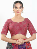 Pink silk padded blouse with a sweetheart neck and elbow sleeves