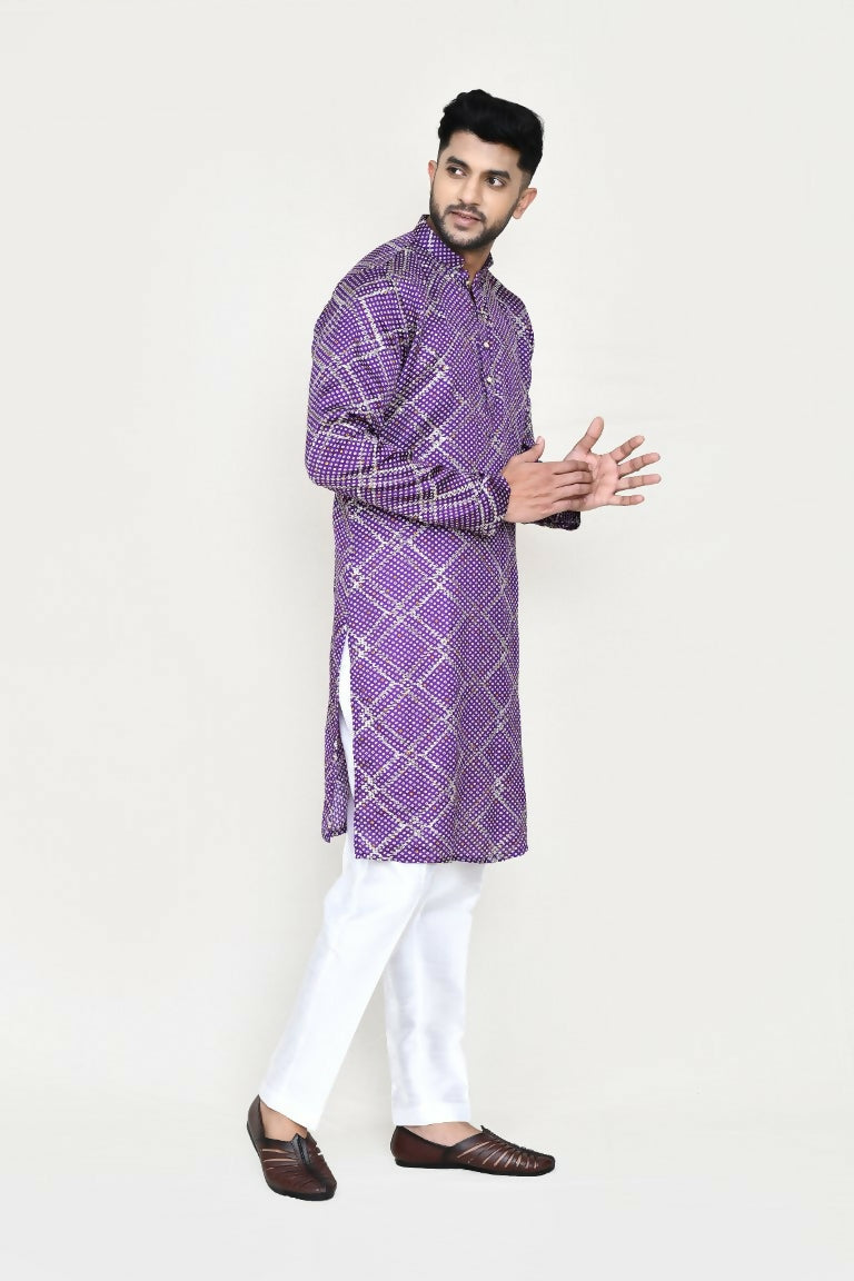 Elegant purple silk kurta with sequence work and matching straight fit pants