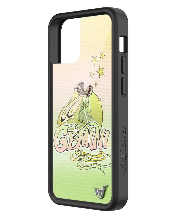 Gemini Zodiac iPhone Case with Fairy Art in Yellow Green - Image 4
