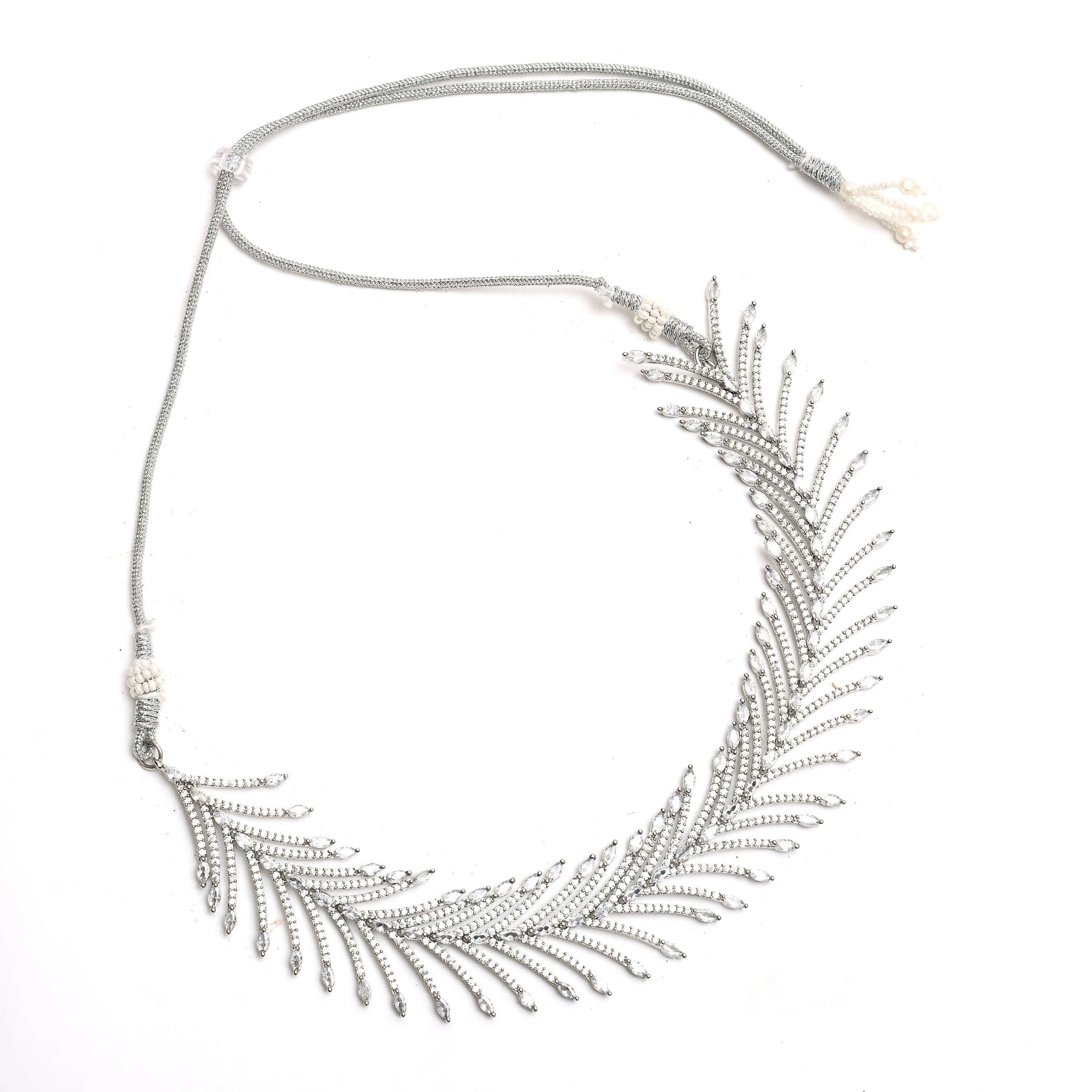 Silver-Plated American Diamond White Choker Necklace Set
