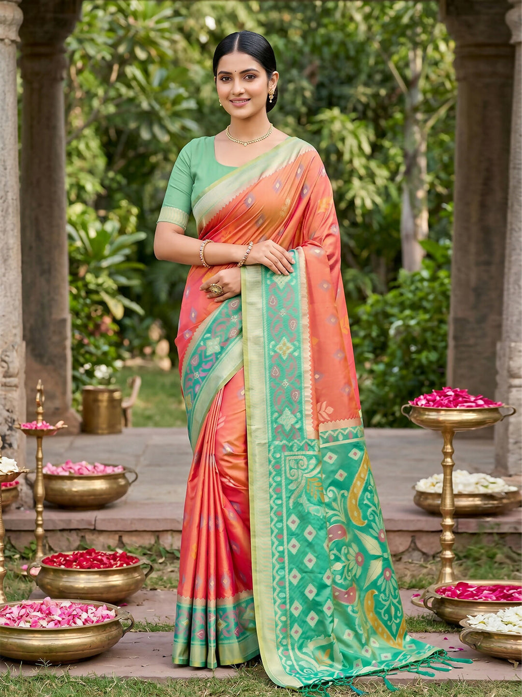 Mustard soft silk saree with matching blouse piece