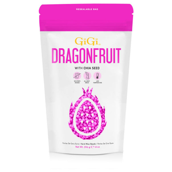 Neon pink Gigi Dragonfruit hard wax beads in a 14 oz resealable bag
