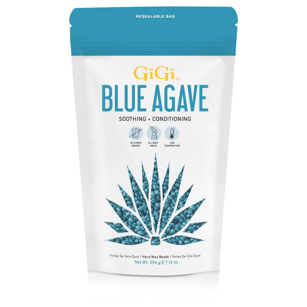 14 oz container of Gigi Blue Agave Hard Wax Beads for hair removal