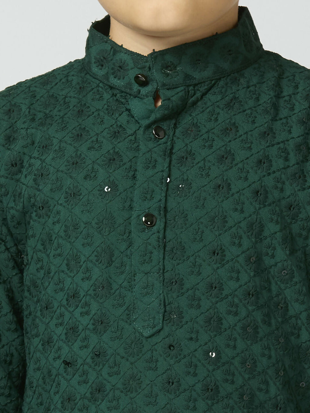 Boys Green Cotton Kurta and Pyjama Set with Sequin Embroidery