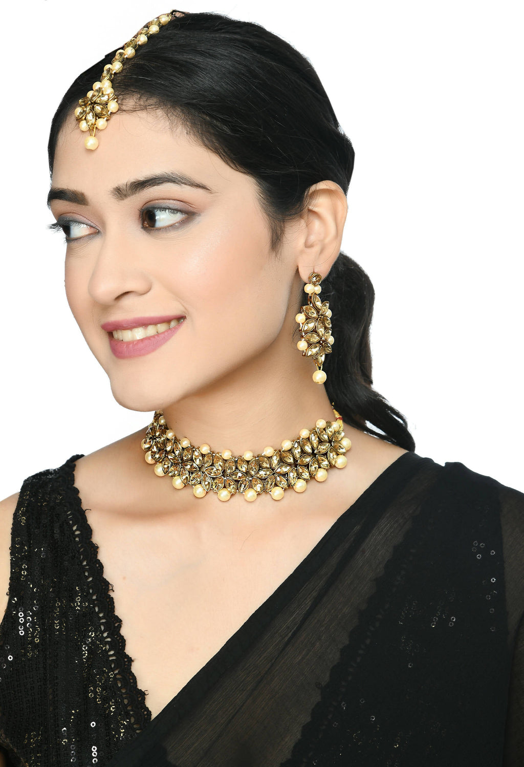 Golden Kundan and Pearl Statement Choker Necklace for Women