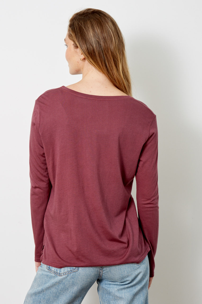Wine Time Long Sleeve Graphic Tee in Deep Burgundy - Image 2