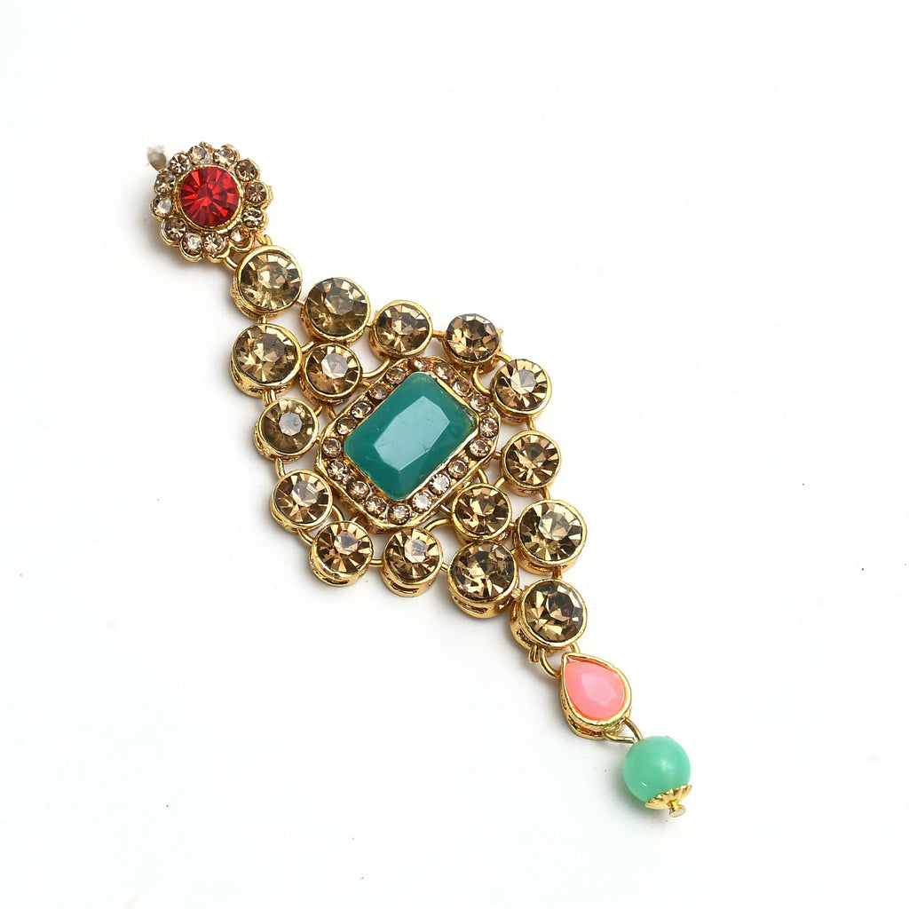Heavy Rajwadi Design Multi-Color Gold-Polished Necklace Set
