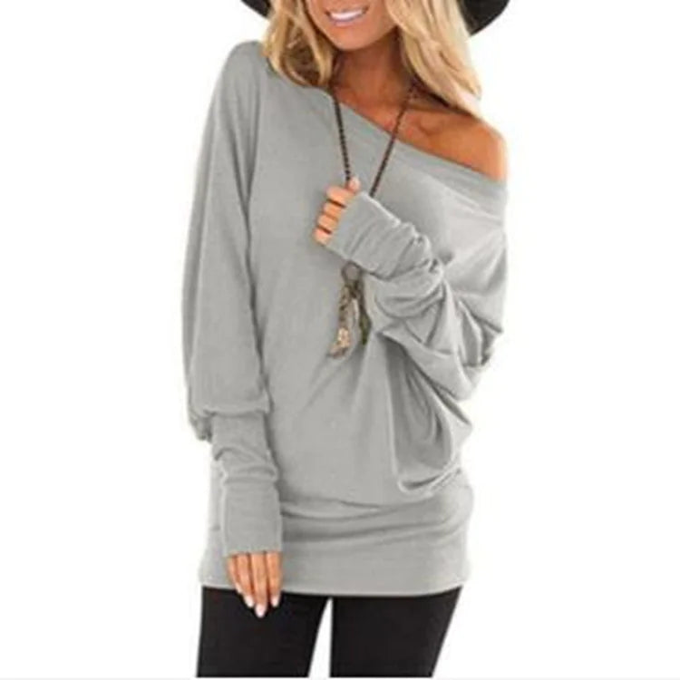 Women's Burgundy Off-Shoulder Long Sleeve Soft Knit T-Shirt - Image 23