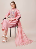 Elegant multicolor embroidered kurta with pants and dupatta set