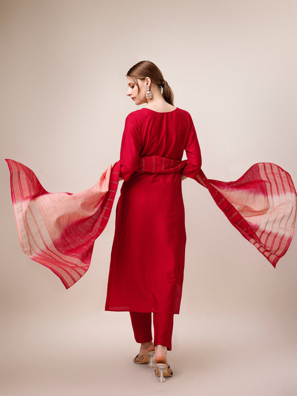 Multicolor Hand Embroidered Kurta Set with Pant and Dupatta