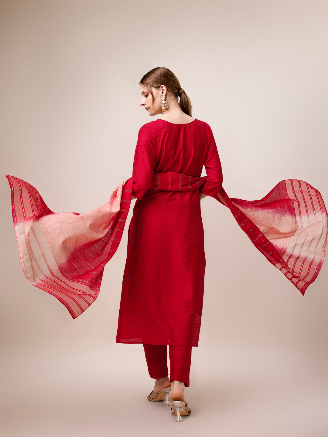 Multicolor Hand Embroidered Kurta Set with Pant and Dupatta