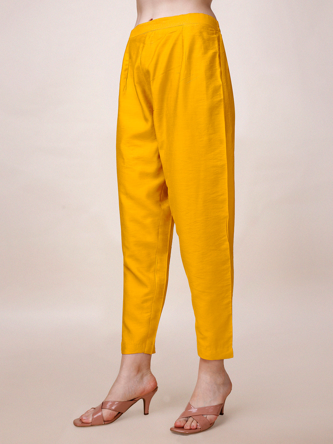 Yellow Hand Embroidered Rayon Kurta Set with Pant and Dupatta