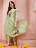 Thread embroidered multicolor kurta set with matching pants and dupatta