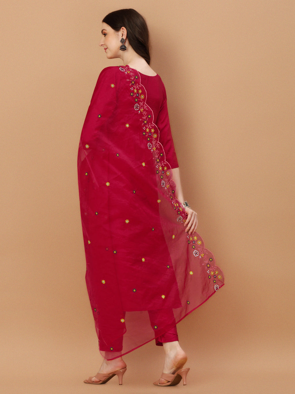 Multicolor Embroidered Kurta Set with Pant and Dupatta