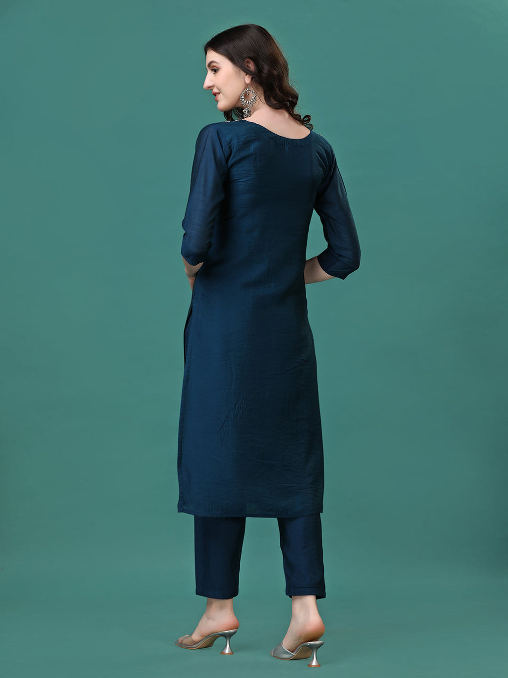 Multicolor Hand Embroidered Kurta Set with Pant and Dupatta