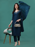 Multicolor ethnic kurta set with hand embroidery, matching pants, and a coordinated dupatta