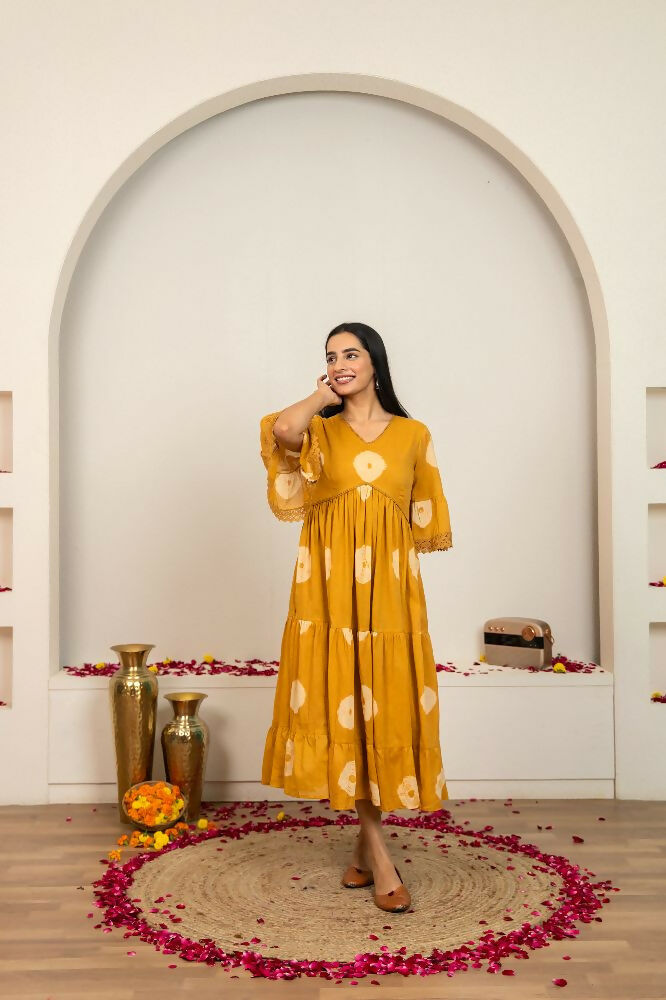 Mustard Yellow Tie & Dye Cotton Dress