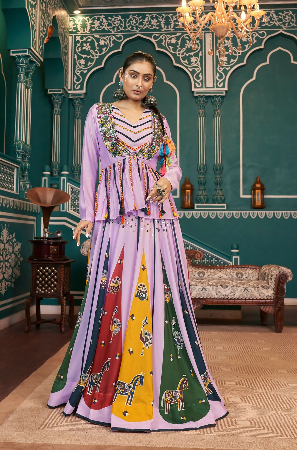 Lavender Poly Maska Silk Designer Navratri Lehenga Choli Set
