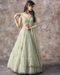 Aqua green net lehenga choli with 3MM sequin jari embroidery and dupatta