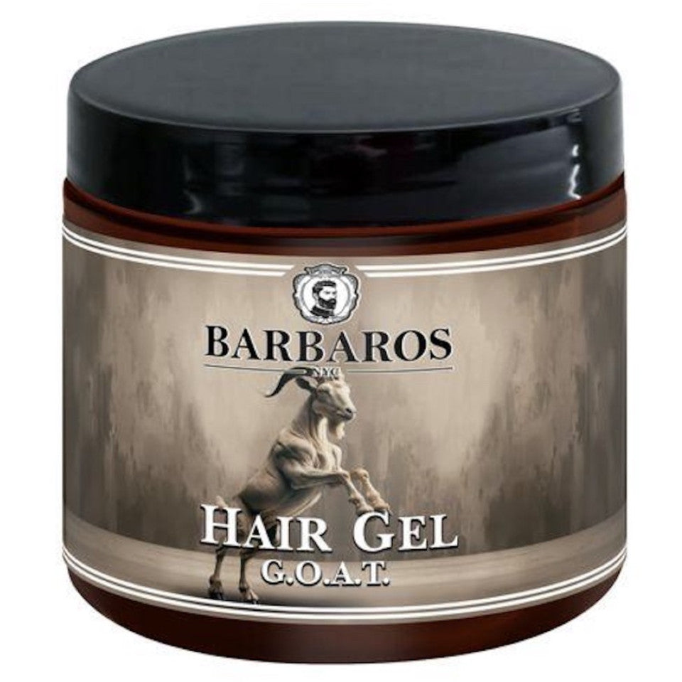 25.36oz bottle of Barbaros G.O.A.T. Hair Gel featuring keratin for strong hold