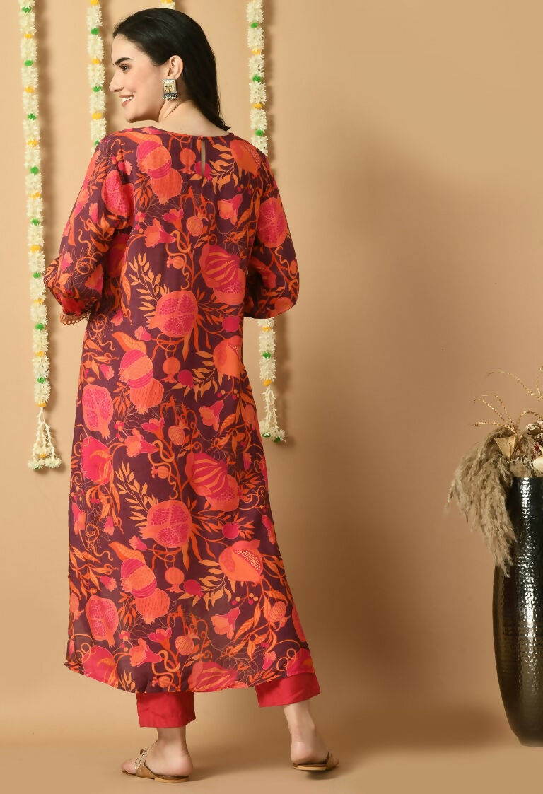 Red Maslin Kurta Set with Cotton Bottoms - 2-Piece Ethnic Wear