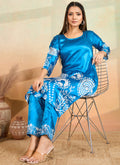 Sky Blue Printed Cotton Rayon Kurta and Matching Pant Set