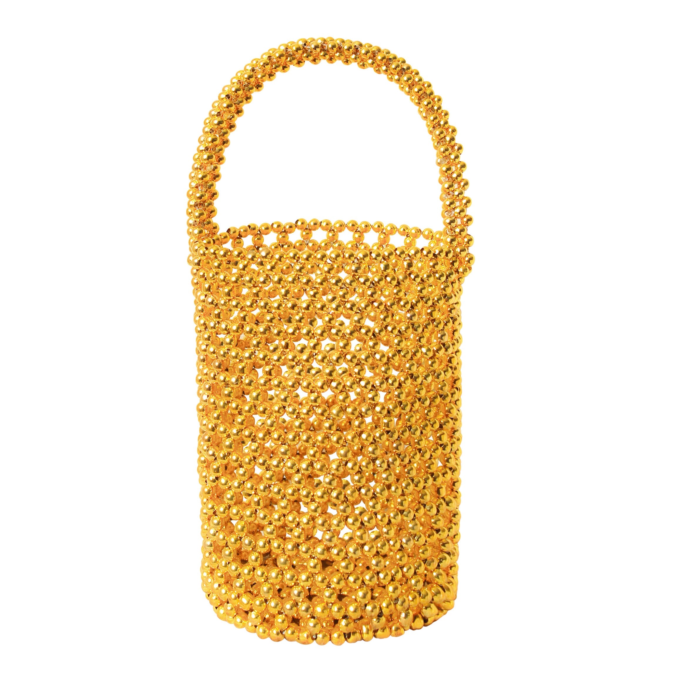 GOLDA Metallic Beads Bucket Bag In Gold