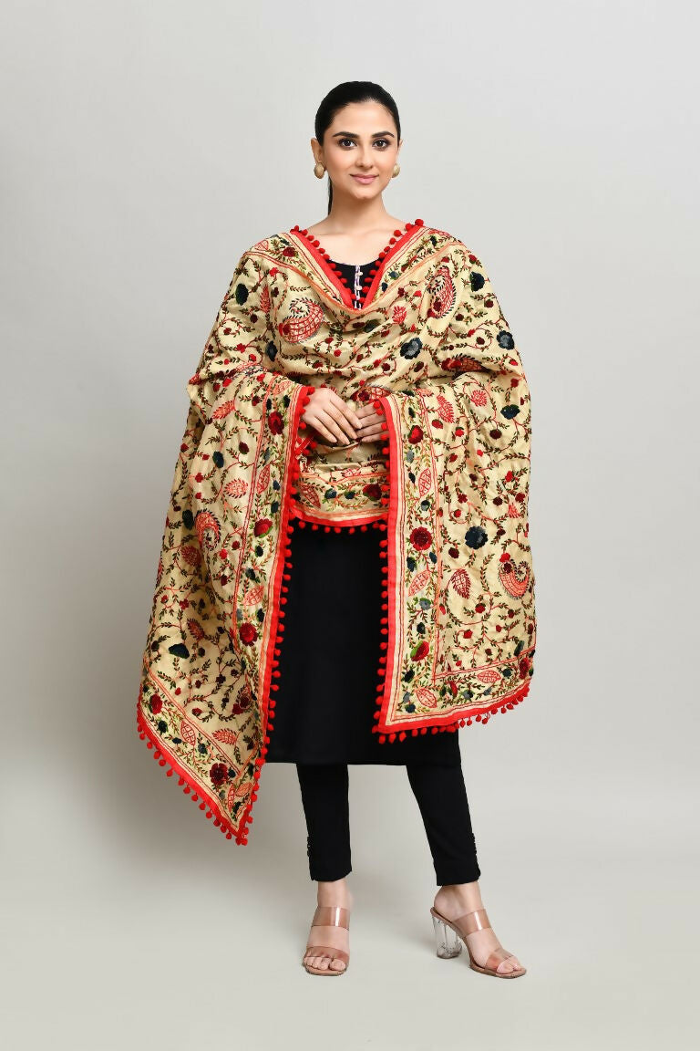 Multi Color Cotton Phulkari Dupatta with Traditional Embroidery