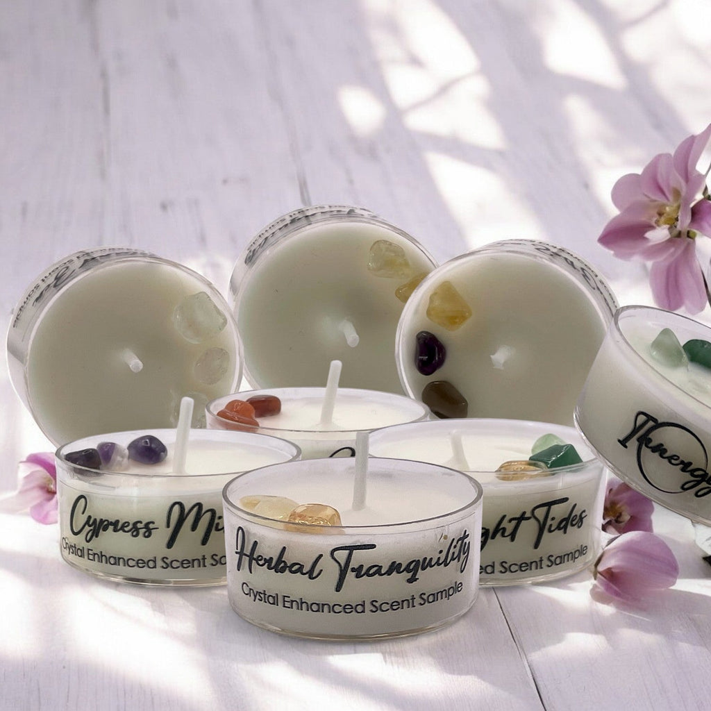 Sea Salt Eucalyptus, Premium Coconut-Soy Wax Tea Light Crystal Candle, 1oz