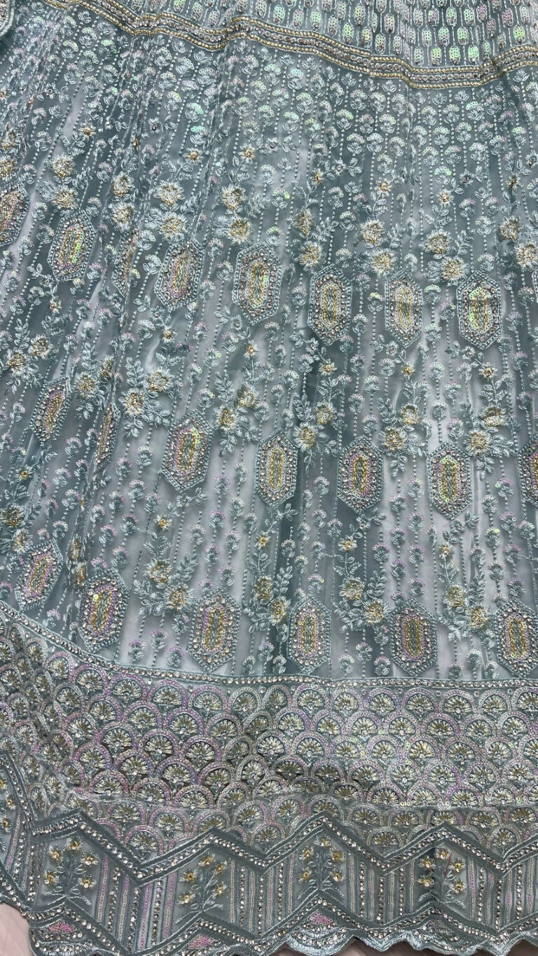 Aqua Heavy Net Embroidered Wedding Lehenga Choli with Sequins