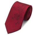 Red woven silk tie featuring a subtle embroidered Lannister lion sigil from Game of Thrones.