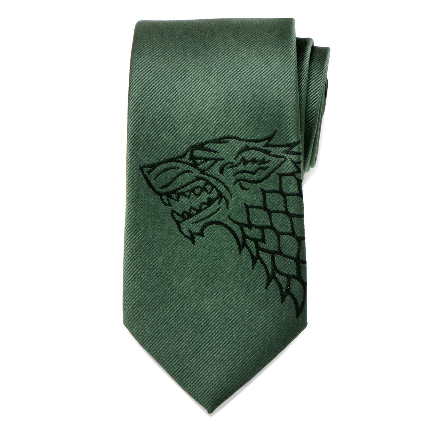 Game of Thrones House Stark Direwolf Sigil Green Silk Tie