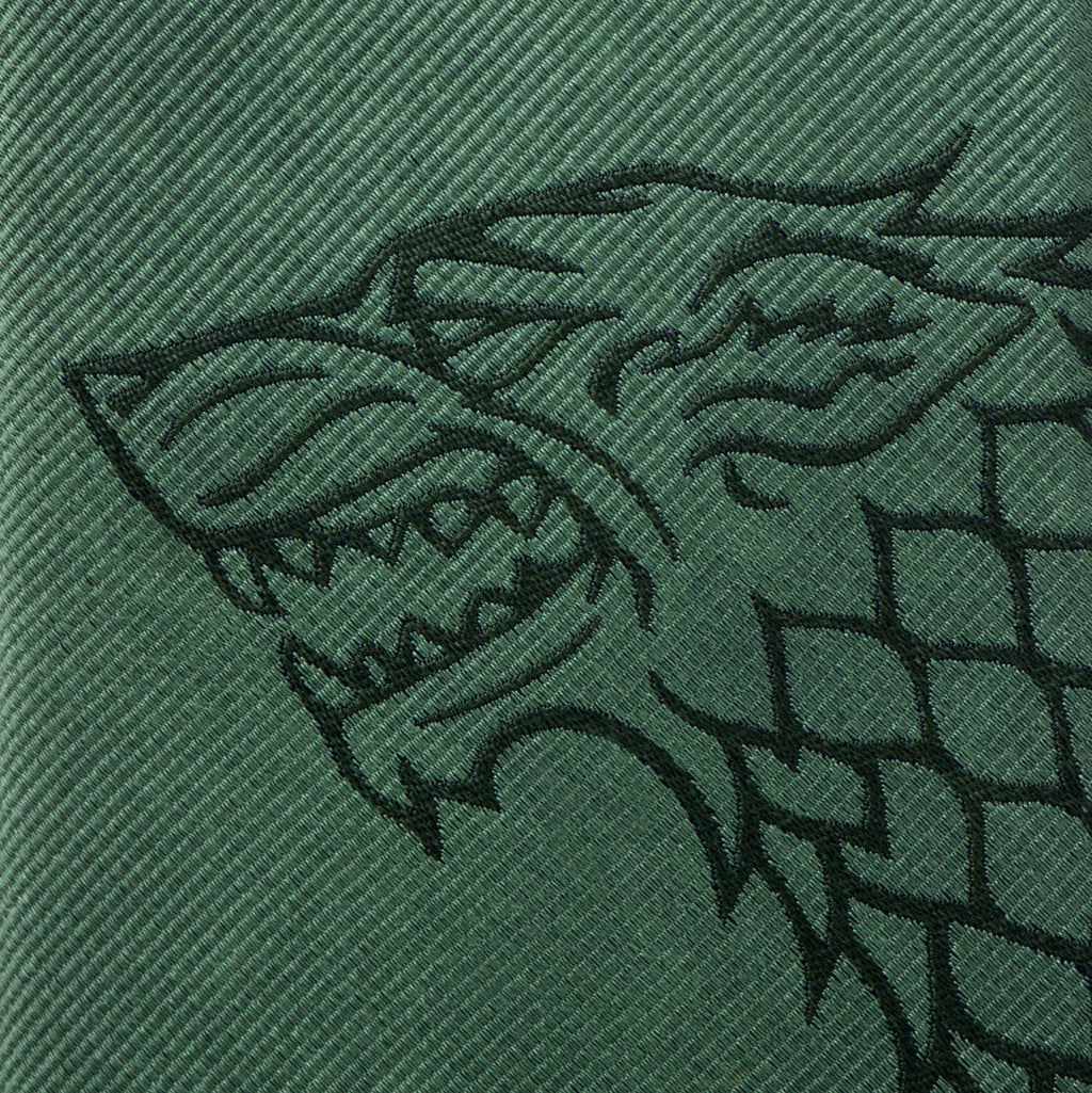 Game of Thrones House Stark Direwolf Sigil Green Silk Tie