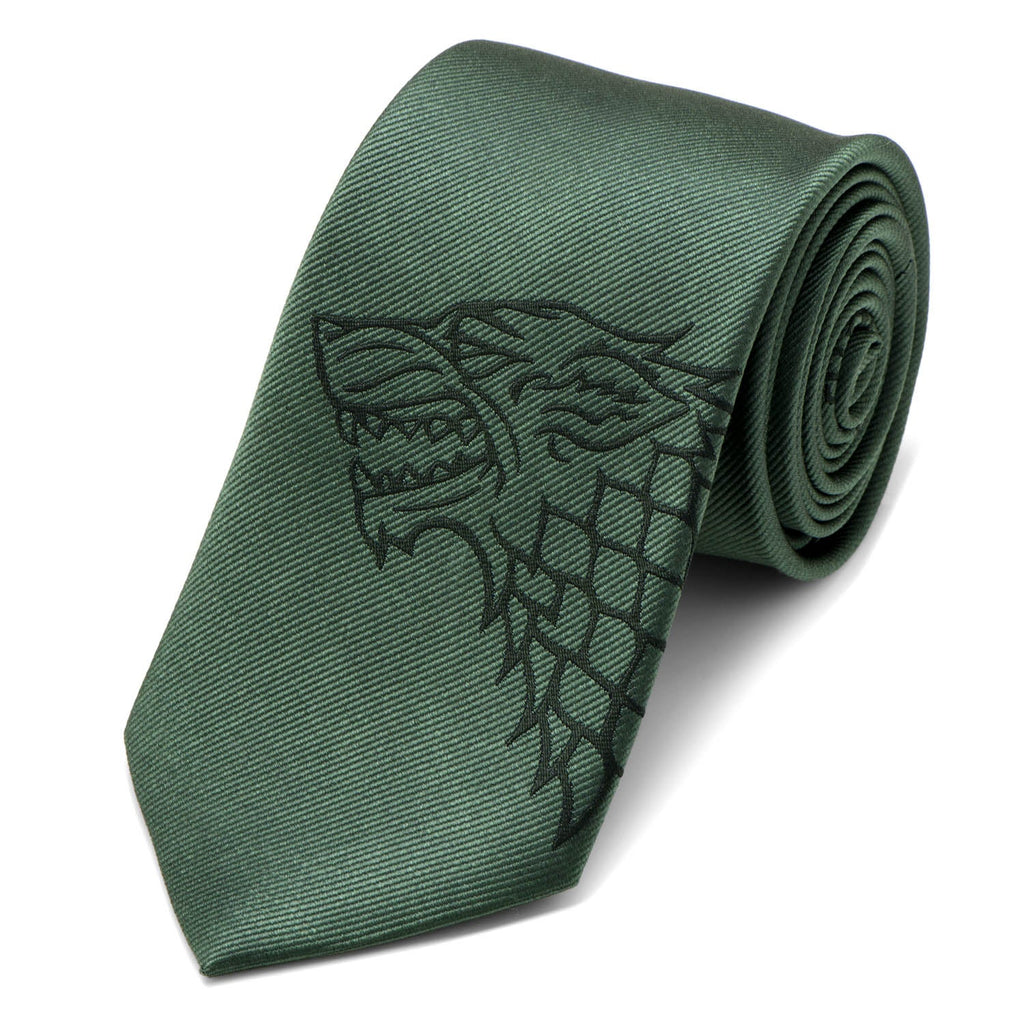Game of Thrones House Stark Direwolf Sigil Green Silk Tie