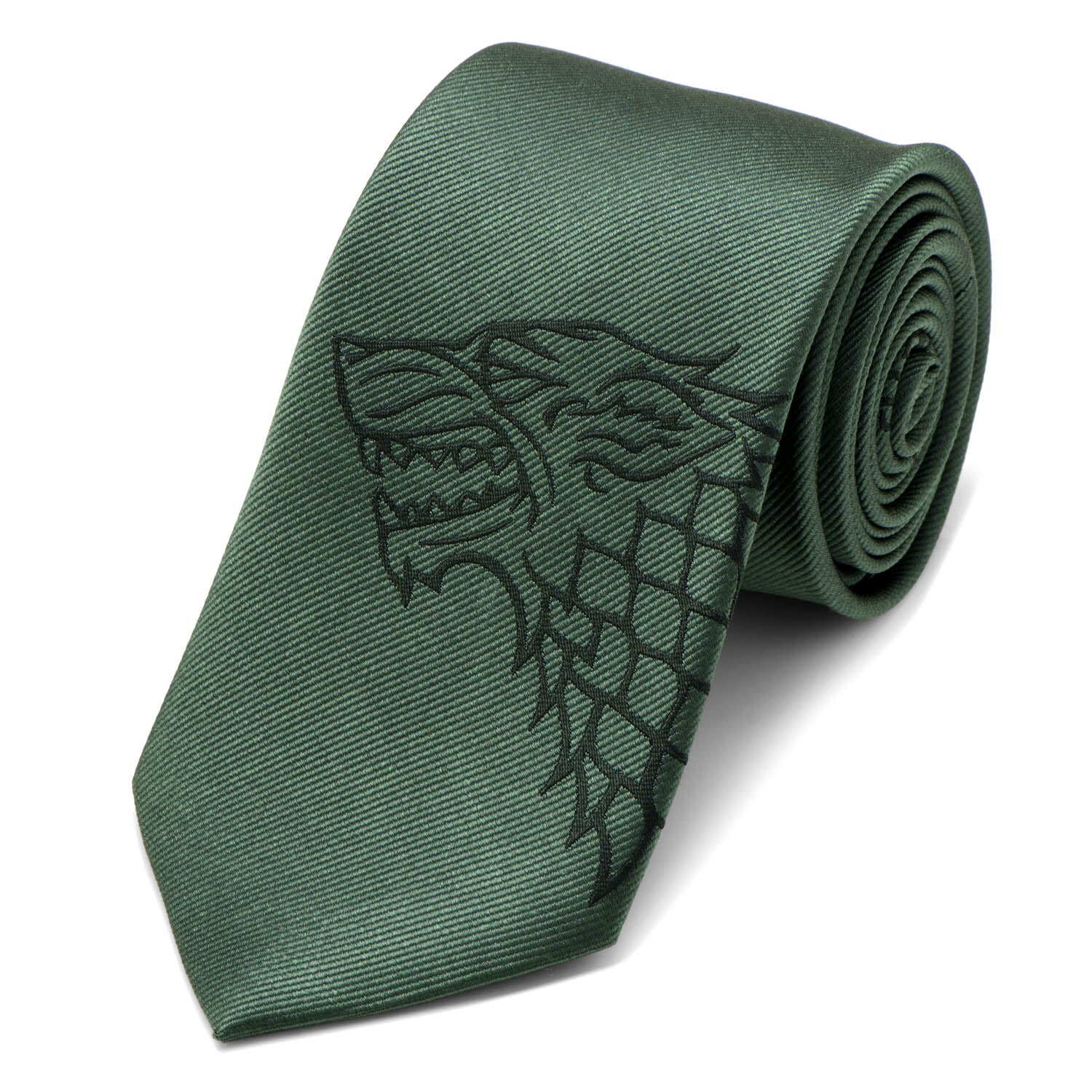 Game of Thrones House Stark Direwolf Sigil Green Silk Tie