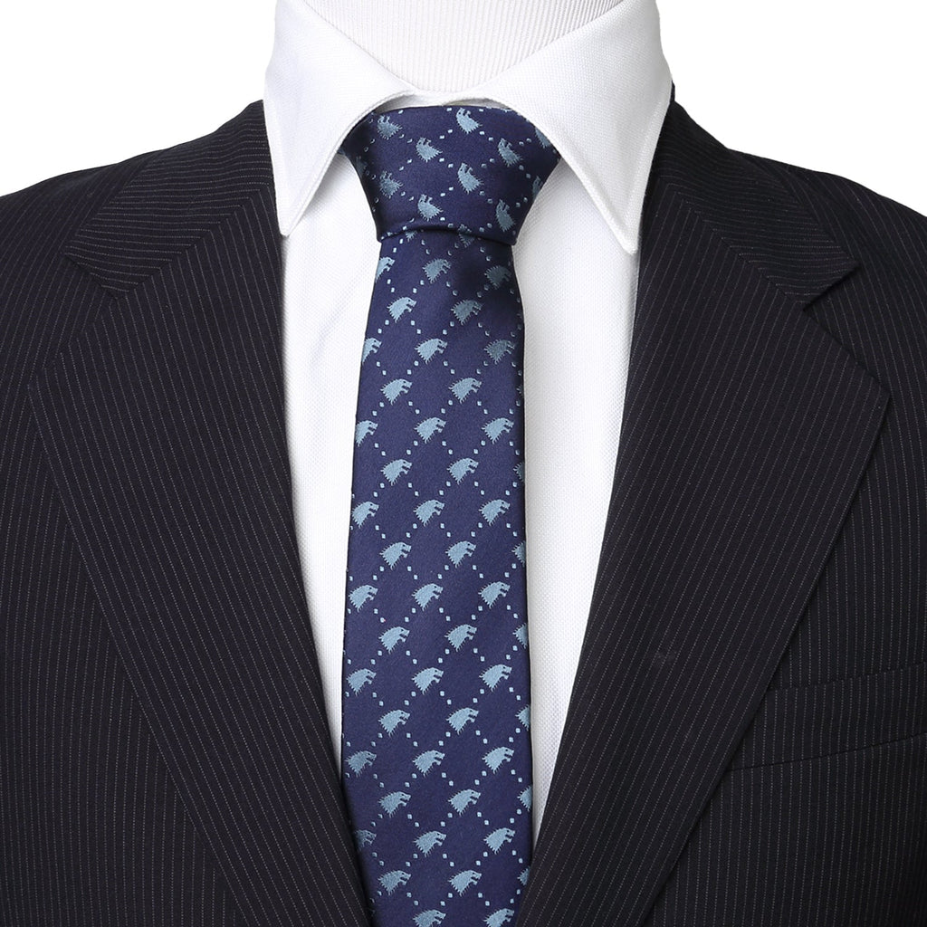 Game of Thrones Stark Direwolf Navy Blue Slim Silk Necktie - Image 2