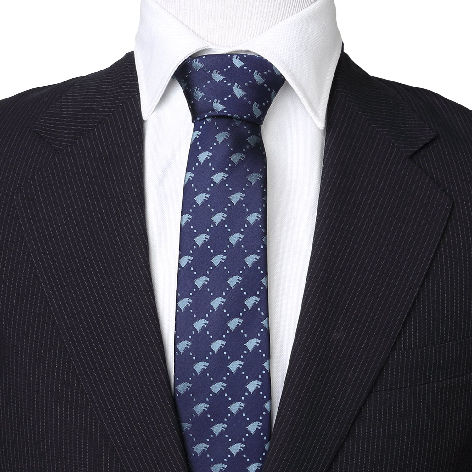 Game of Thrones Stark Direwolf Navy Blue Slim Silk Necktie - Image 2