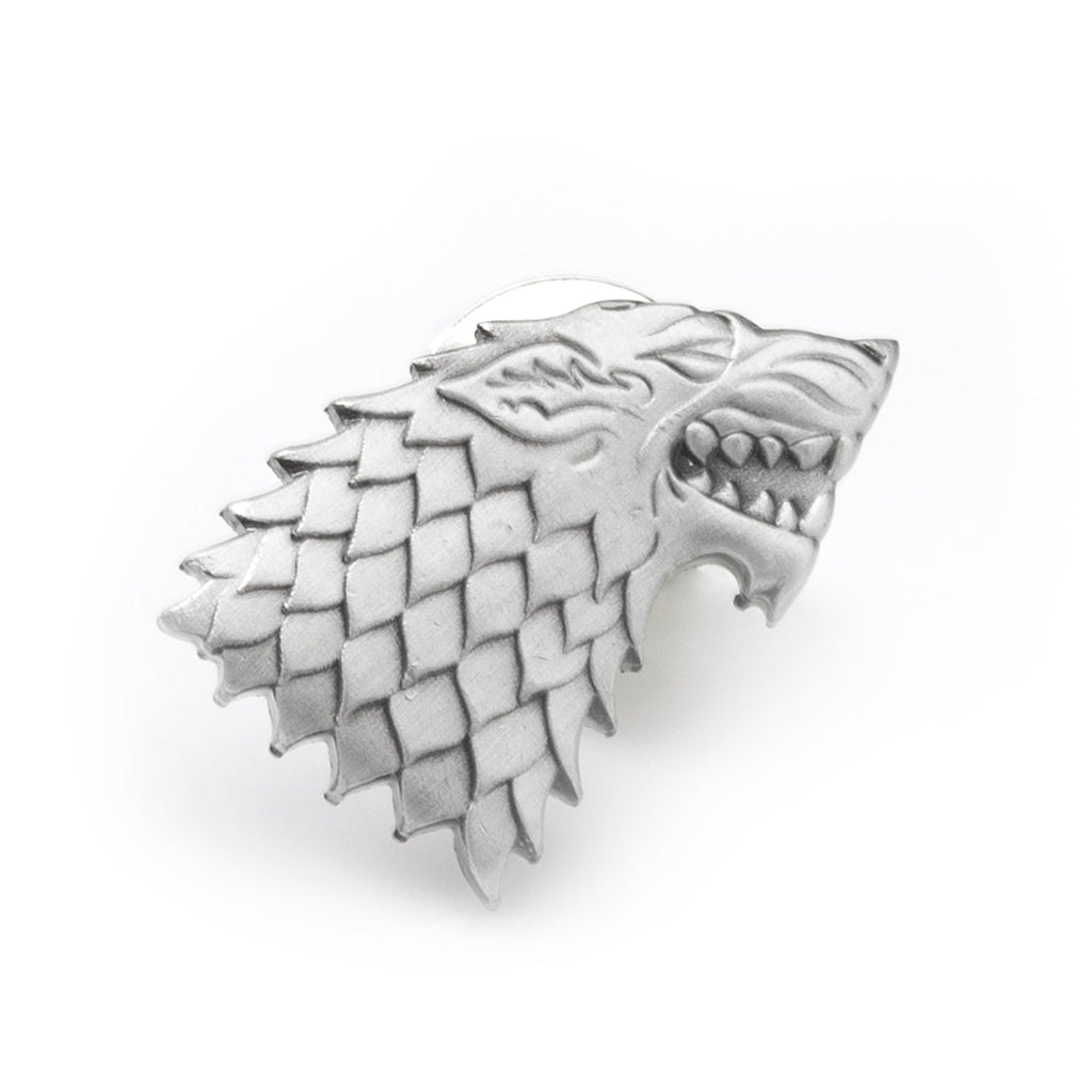Game of Thrones Stark Direwolf sigil lapel pin with antiqued silver finish