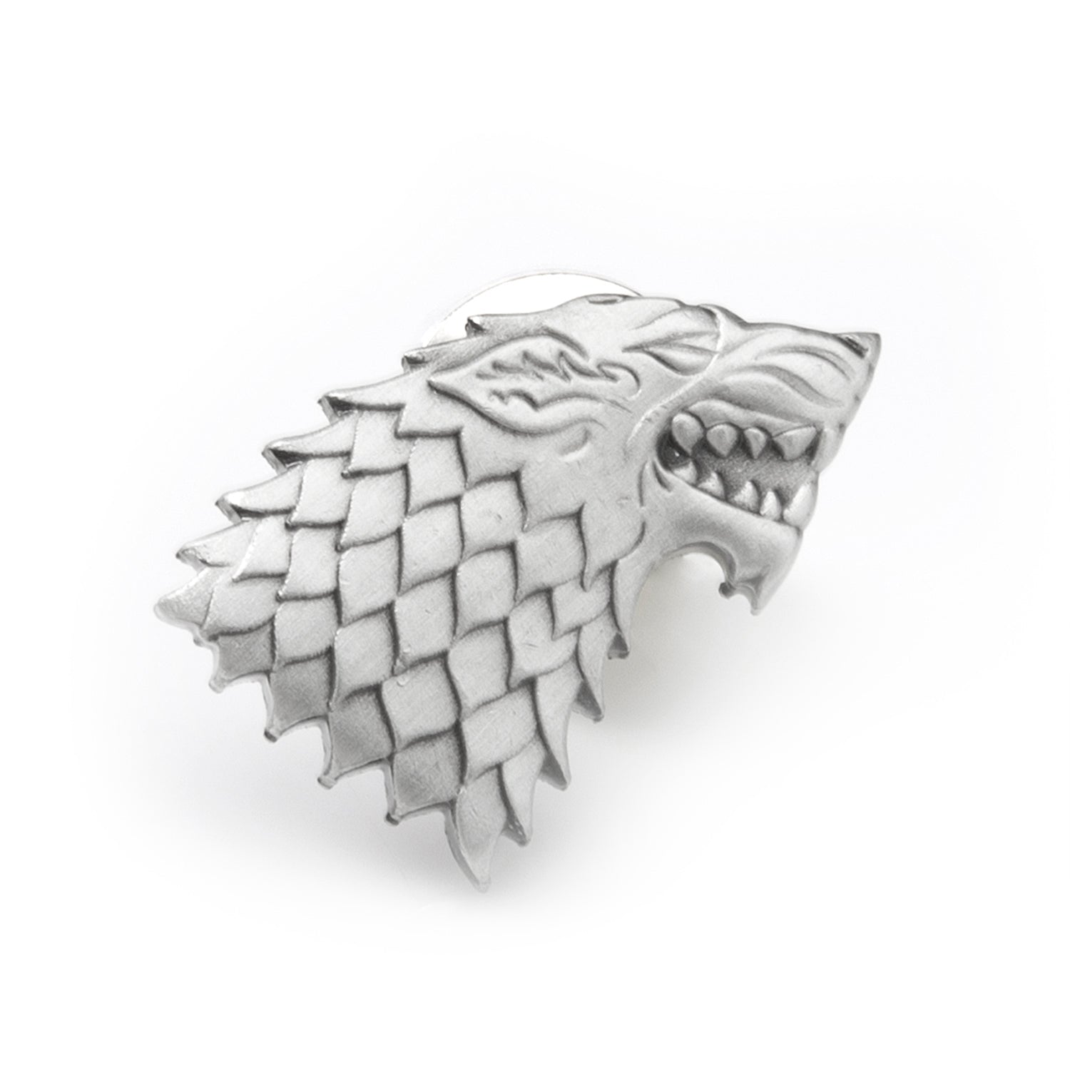 Game of Thrones Stark Direwolf sigil lapel pin with antiqued silver finish