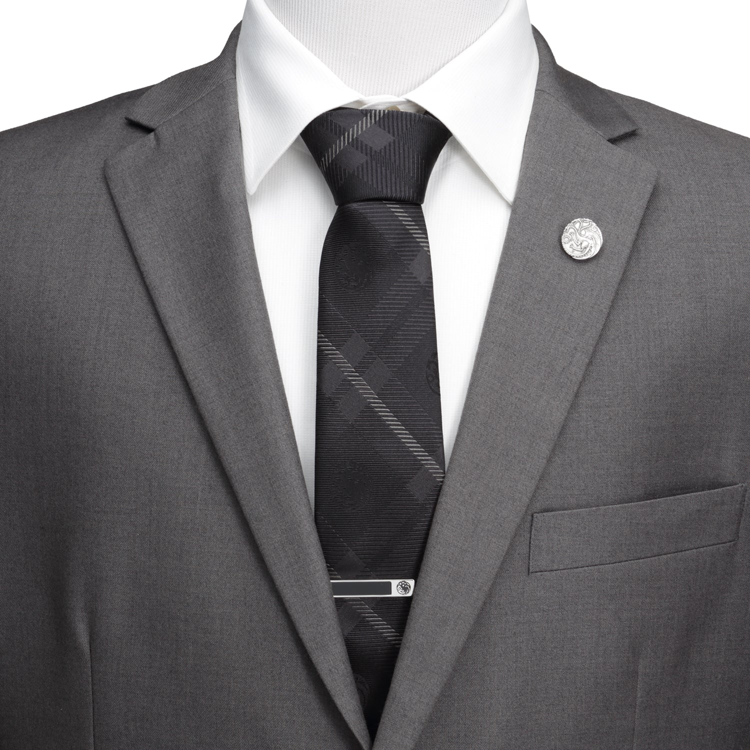 Game of Thrones House Targaryen Black and Gray Plaid Silk Tie - Image 2