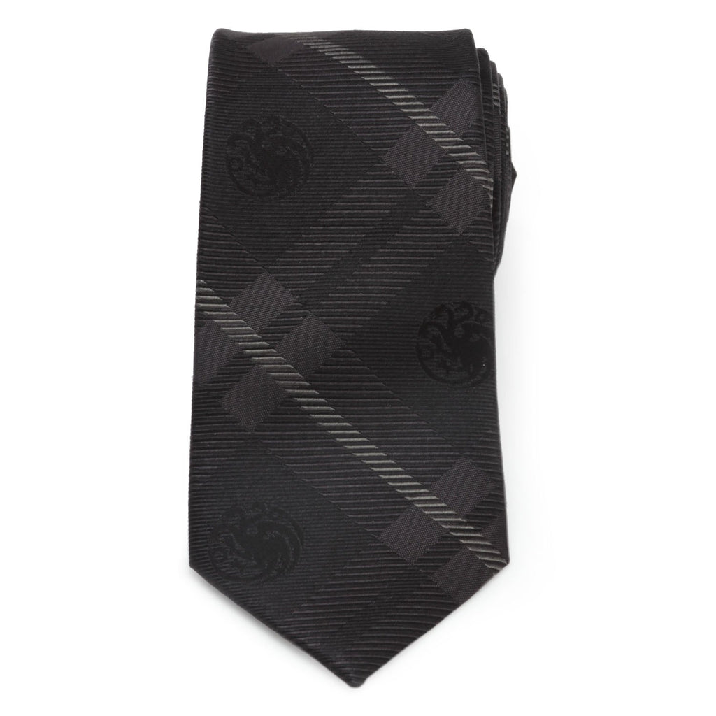Game of Thrones House Targaryen Black and Gray Plaid Silk Tie - Image 3