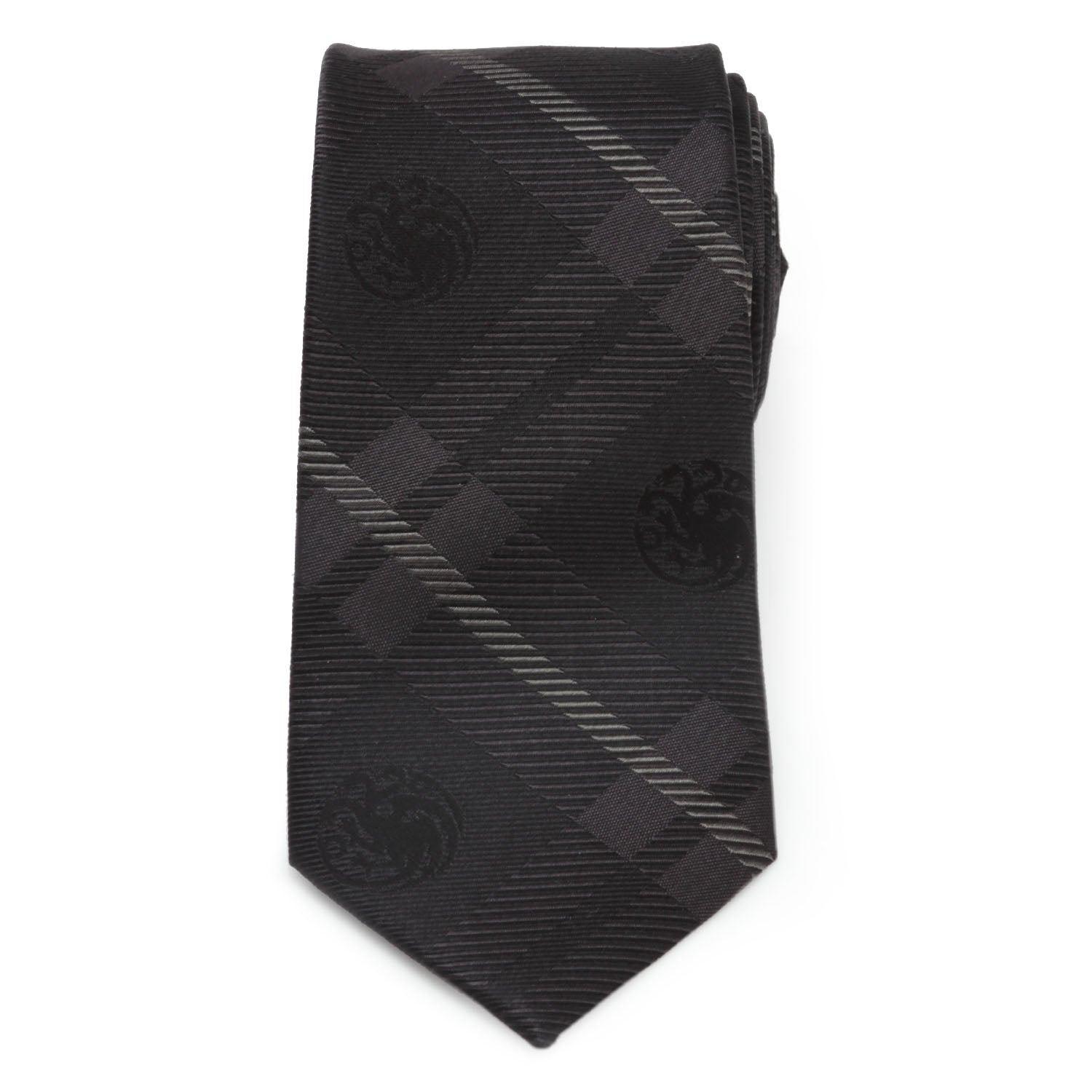 Game of Thrones House Targaryen Black and Gray Plaid Silk Tie - Image 3