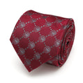 Game of Thrones Targaryen dragon sigil necktie in maroon silk with a grey diamond pattern.
