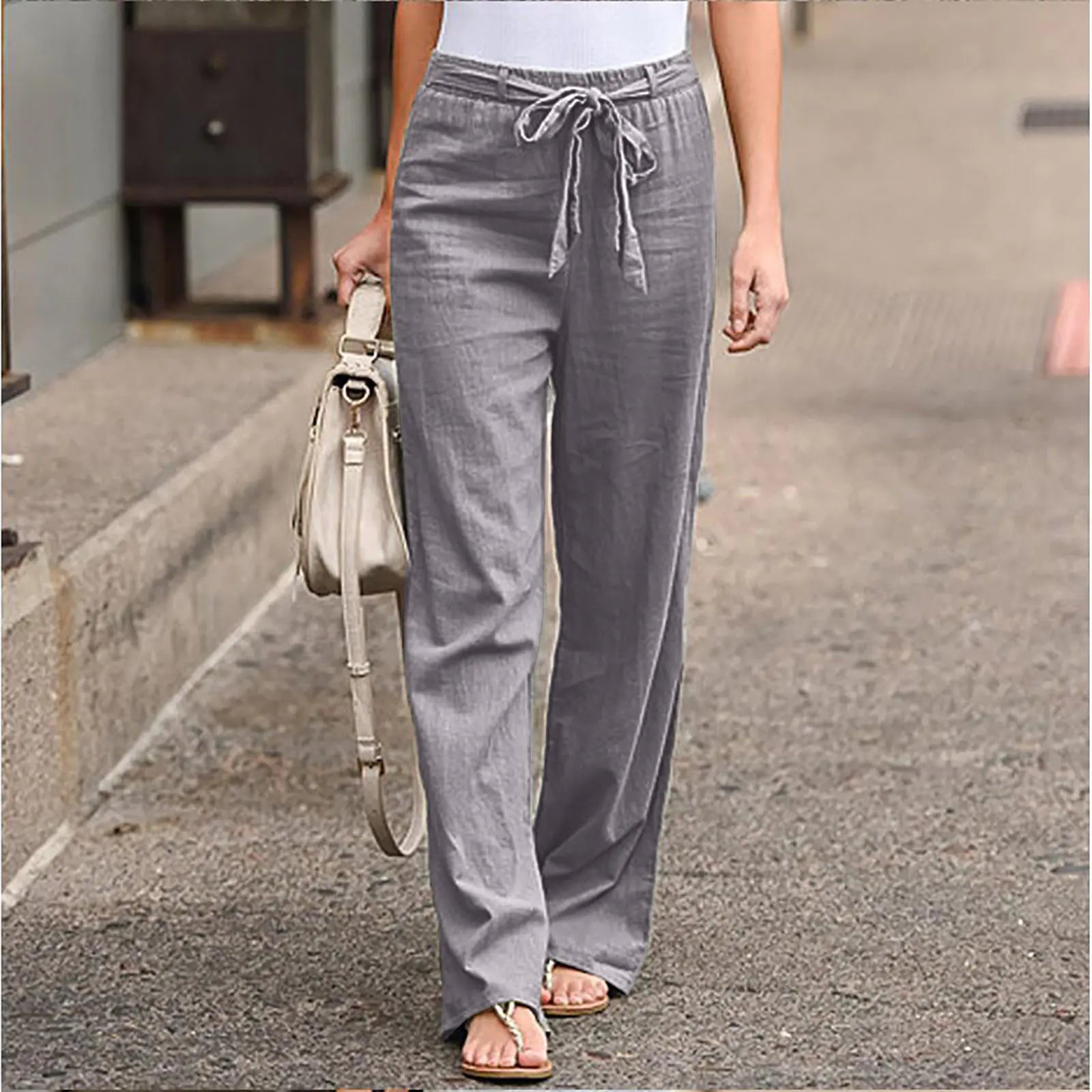 Women's Casual Wide-Leg Pants with Drawstring Waist - Image 6