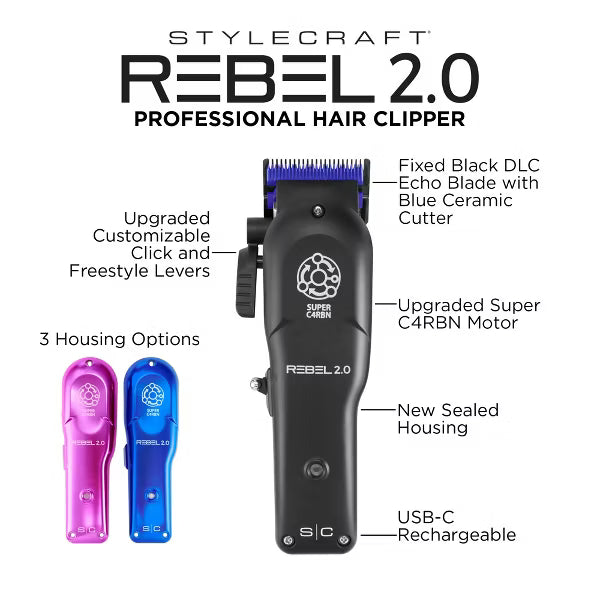 Rebel 2.0 Professional Hair Clipper SC601M with C4RBN Motor