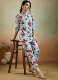 Sky Blue Printed Cotton Blend Co-Ord Set