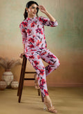 Light Pink Printed Cotton Blend Co-Ord Set for Women